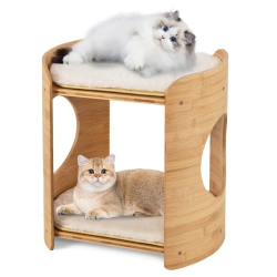 COSTWAY 2-Tier Cat Tower for Indoor Cats With Double Beds Removable & Washable Cushions