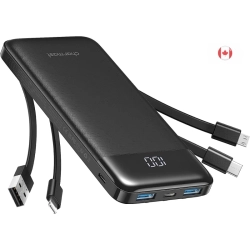 CHARMAST 10000Mah Power Bank \w Built-In Cable - USB C Battery Pack, 6 Outputs, 2 Inputs, Led Display, Portable Charger for Smartphones, Tablets, And