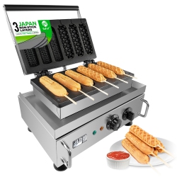 ALDKITCHEN Ap-528 Hot Dog Waffle Maker Commercial | Corn Dog Waffle Maker | 6 PCs | Hotdog Waffles On A Stick | Stainless Steel | 110V