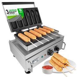 ALDKITCHEN Ap-529 Hot Dog Waffle Maker Commercial | Corn Dog Waffle Maker | 6 PCs | Hotdog Waffles On A Stick | Stainless Steel | 110V