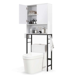 COSTWAY Over The Toilet Storage Cabinet Free Standing Toilet Rack With Adjustable Shelf
