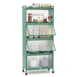 COSTWAY 5-Tier Kitchen Baker's Rack Storage Cabinet Mobile Microwave Stand Flip-Up Doors