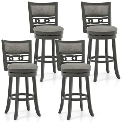 COSTWAY 30.5" Upholstered Bar Stool Set Of 4 With Wooden Frame Swivel Seat Footrest for Pub