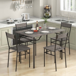 COSTWAY 5PCs Dining Table Set for 4 Rectangular Kitchen Table & 4 Chairs With Metal Frame