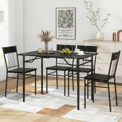 COSTWAY 5PCs Dining Table Set for 4 Rectangular Kitchen Table & 4 Chairs With Metal Frame
