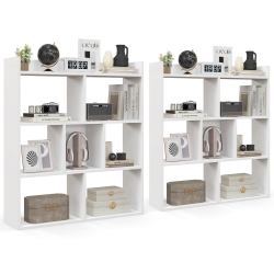 COSTWAY 2 PCs 7-Cube Bookcase Open Storage Shelf With Anti-Tipping Kits for Living Room In White