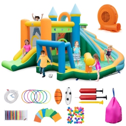 GYMAX Inflatable Water Slide Kids Blow Up Water Park W/ Climbing Wall Blower Included
