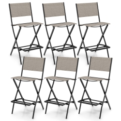 GYMAX Folding Bar Stools Set Of 6 Patio Sling Chairs W/ Backrest Humanized Footrest