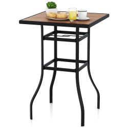 GYMAX 27.5 Inches Patio Bar Table 1.5" Umbrella Hole Metal Frame for Garden Outdoor