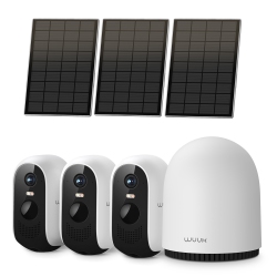 WUUK Solar Security Cameras Wireless Outdoor 2K-Only Bestbuy, 3 Cams Kit, 32GB Homebase Support Up to 8 Cams, No Monthly Fee, 2.4/5 Ghz Wifi