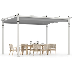 GYMAX 12' X 10' Outdoor Pergola W/ Retractable Canopy Aluminum Frame Anchors Patio