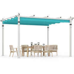 GYMAX 12' X 10' Outdoor Pergola W/ Retractable Canopy Aluminum Frame Anchors Patio