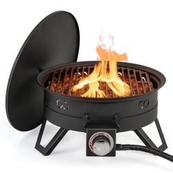 COSTWAY 17" Portable Gas Fire Pit With Folding Legs & Removable Grill Carrying Bag