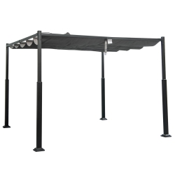 COSTWAY 10' X 10' Outdoor Pergola With Retractable Canopy Heavy-Duty Metal Columns