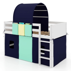 COSTWAY Twin Loft Bed With Tower & Tent 3 Storage Pockets Safety Guardrail And Ladder
