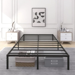 GENER 14-Inch Heavy Duty Steel Slat Bed Frame - Anti-Slip, Easy Assembly, Maximum Storage, Noise-Free (Queen) In Black