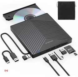 GENER Ultra Slim External CD DVD Drive With USB 3.0 - 4 USB Ports, 2 Tf/sd Card Slots, Compatible With Laptop, Mac, PC, Windows, Linux