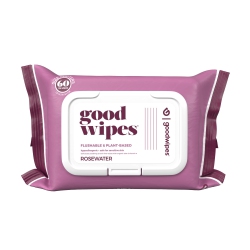 GOODWIPES Down There Feminine Flushable Wet Wipes for Women, Rosewater Scent, 60 Ct