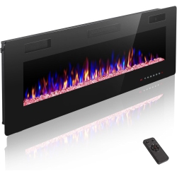ZAFRO Electric Fireplace 50" With Remote Control, Recessed Wall Mounted Electric Fireplace With Adjustable 12-Color Flame Brightness & Speed