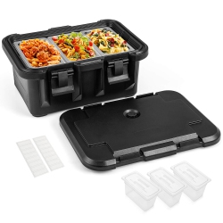 COSTWAY 1 PCs Insulated Food Pan Container 31 Qt Stackable Hot Box With 3 Transparent Pans
