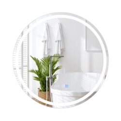 COSTWAY 24"x24" Led Bathroom Mirror With 3-Color Dimmable Lights Time/temp Display