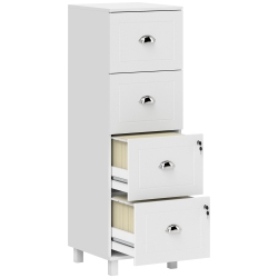 HOMCOM Vertical Filing Cabinet With 4 Drawers, Lockable File Cabinet With Adjustable Hanging Bars for A4 And Letter for Home Office In White