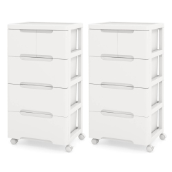 COSTWAY 2 PCs 5-Drawer Plastic Rolling Storage Cart With 4 Universal Wheels Dresser Cabinet