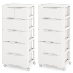 COSTWAY 2 PCs 6-Drawer Plastic Rolling Storage Cart With 4 Universal Wheels Dresser Cabinet