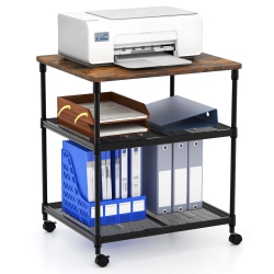 COSTWAY 3-Tier Printer Stand Rolling Fax Cart With Adjustable Shelf & Swivel Wheel