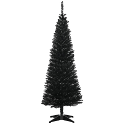 HOMCOM 5' Pencil Christmas Tree, Slim Artificial Xmas Tree With Realistic Branches, Sturdy Stand In Black