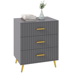 HOMCOM Dresser for Bedroom With 3 Drawers, Modern Chest Of Drawers, Wood Storage Cabinet With Gold Aluminium Legs, Dark In Grey