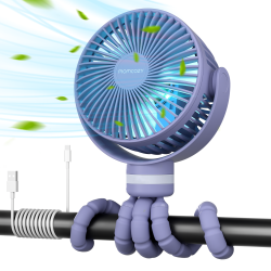 MOMCOZY Portable Stroller Fan, 8000Mah, 27H Ultra-Long Battery Life, Detachable 4 Speed 360°Rotate, Led Night Light \w 2 Modes, USB Rechargeable