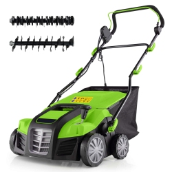 COSTWAY Ironmax 16-Inch Electric Dethatcher & Scarifier 15A 2-In-1 Lawn Dethatcher