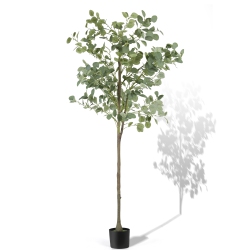 HIKOLAYAE Artificial Eucalyptus Tree, 5Ft Tall Fake Tree Silk Artificial Eucalyptus Tree \w Plastic Nursery Pot, Artificial Plants for Home Office