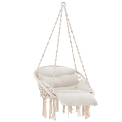 COSTWAY Macrame Hammock Chair With Oversized Padded Cushion Hand-Woven Knots And Tassels