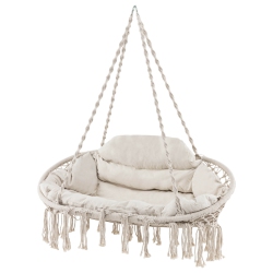 COSTWAY Swing Chair Hand-Woven Rope Hanging Chair With Thick Cushion & Folding Metal Frame