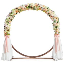 COSTWAY 7.4 Ft Round Wedding Arch Wooden Arbor Backdrop Stand With Triangular-Shaped Base