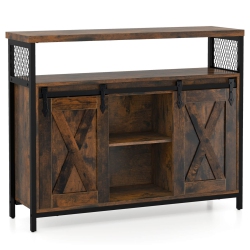 COSTWAY Industrial Buffet Sideboard Cabinet With Spacious Table Top Adjustable Shelves