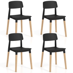 COSTWAY Dining Side Chairs Set Of 4 With Ergonomic Backrest Wide Seat & Sturdy Wooden Legs