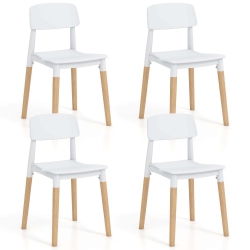 COSTWAY Dining Side Chairs Set Of 4 With Ergonomic Backrest Wide Seat & Sturdy Wooden Legs