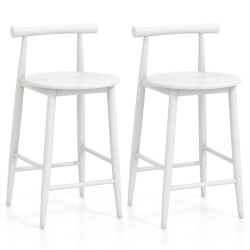 COSTWAY Bar Chair Counter Height Stools Set Of 2 With Acacia Wood Frame Supporting Legs In White