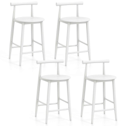 COSTWAY Bar Chair Counter Height Stools Set Of 4 With Acacia Wood Frame Supporting Legs In White