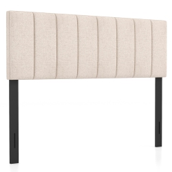 GYMAX Linen Upholstered Headboard Vertical Channel Tufted Wood Leg for Full/queen