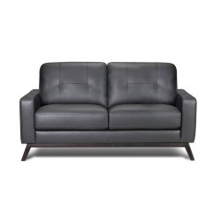 VALENCIA Francesca Mid Century Top Grain Leather 63" Loveseat Sofa Charcoal In Grey