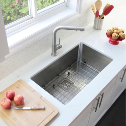 STYLISH A - Undermount 30" Single-Bowl Stainless Steel Kitchen Sink With Grid And Square Strainer S-511Xg