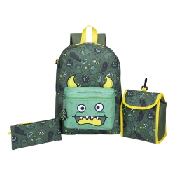 TRAILBLAZER - Backpack, Lunch Bag And Pencil Case Set, 23.5 Liter Capacity, Monster Pattern