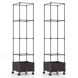 COSTWAY 2 PCs 67" Planter Raised Garden Bed With Planter Box &trellis Adjustable Height