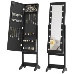 HOMCOM Mirror Jewelry Cabinet Armoire With Led Lights, Free Standing Jewelry Organizer With Full Length Mirror, Storage And Adjustable Angles