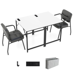 COSTWAY 32" Meeting Room Desk Set Of 2 With Charging Station & Headphone Hook Metal Frame In White