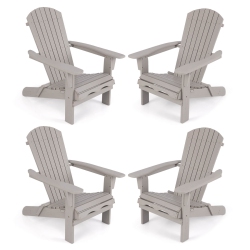 COSTWAY Folding Adirondack Chair Set Of 4 With High Backrest & Wide Armrests Wooden In Grey